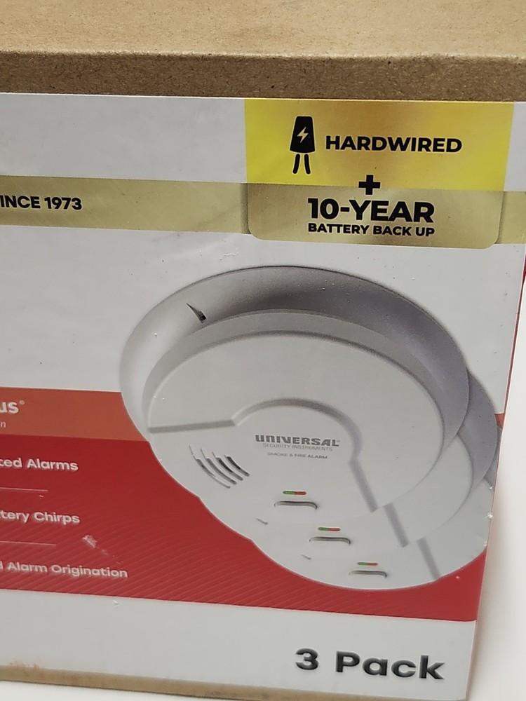 Universal Security 3 Pack Hardwired Smoke Detector W/ Ionization Sensor