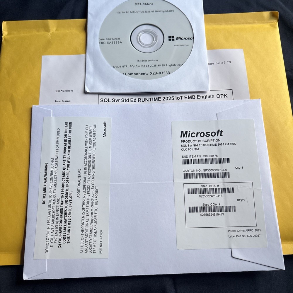 Microsoft SQL Server 2025 Standard DVD + Key Unlimited Core Unlimited User CALs