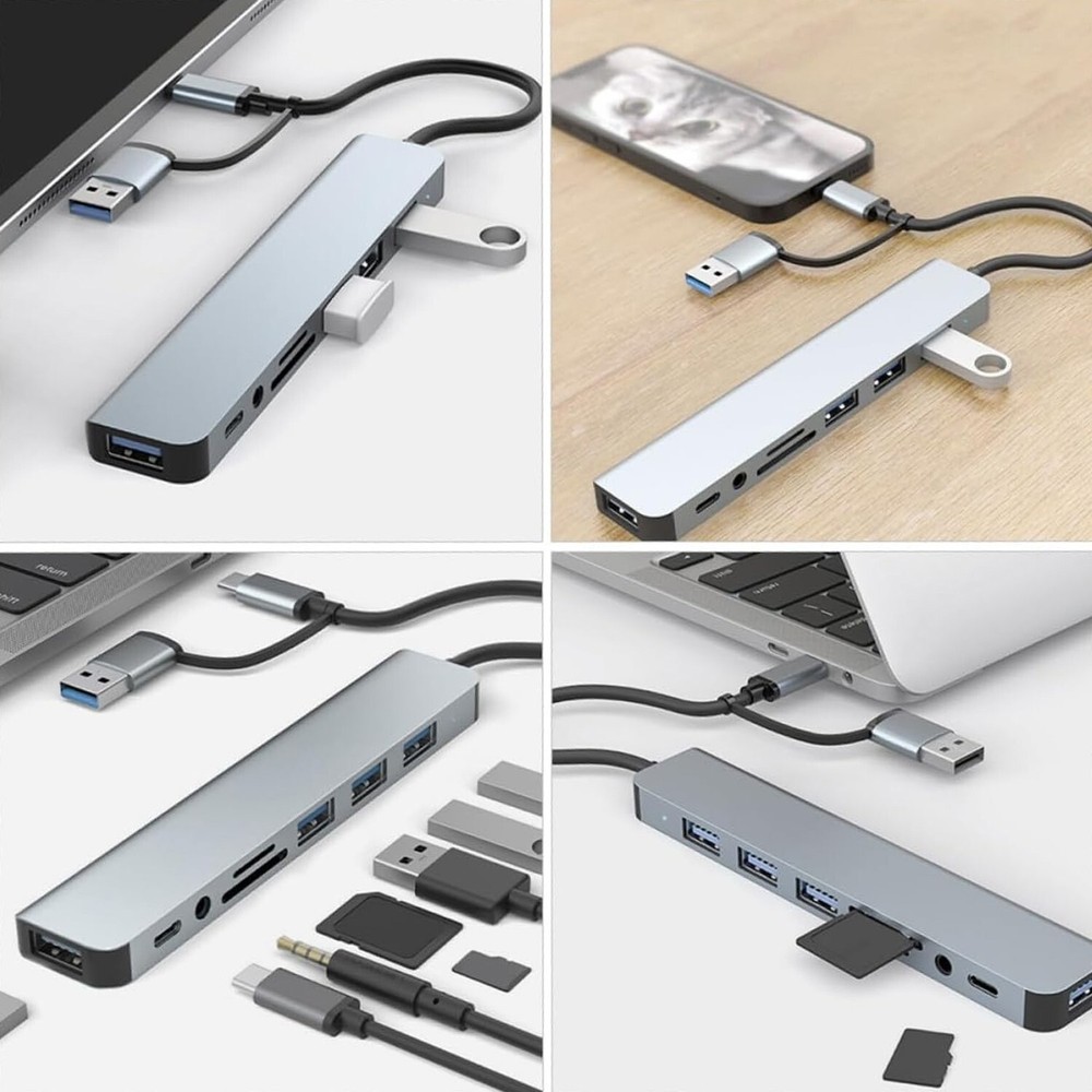 Adapter USB C HUB Type 8 Port 5G Speed Multi USB Splitter For PC Laptop Macbook