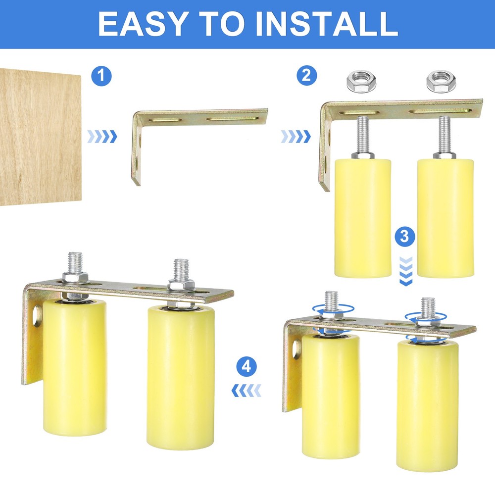 2Set Slide Gate Guide Roller, 4" Nylon Gate Support Rollers with Bracket, Yellow