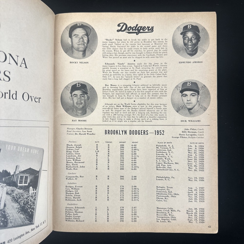 1952 Brooklyn Dodgers World Series Program vs NY Yankees @ Ebbets Field - VG/EX