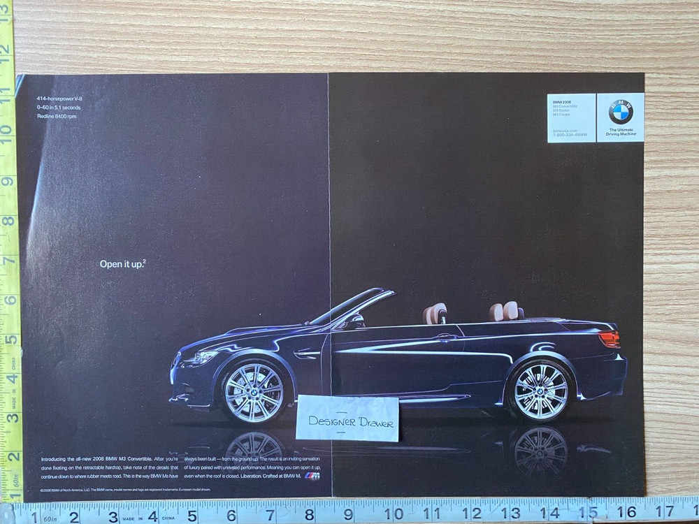 BMW Black M3 2008 Magazine 2 Page Print Advertisement