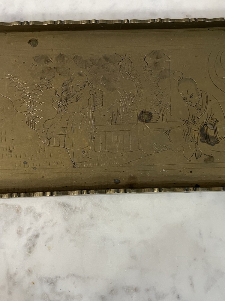old etched brass tray 5*12”