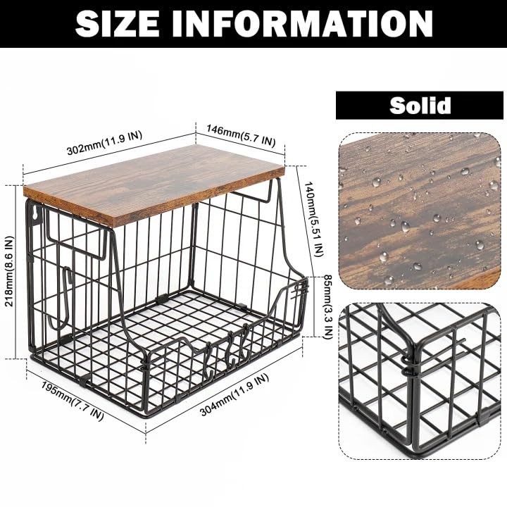 Fruit Basket for Kitchen, Metal Fruit Vegetable Storage Bin with 2 Banana Han...