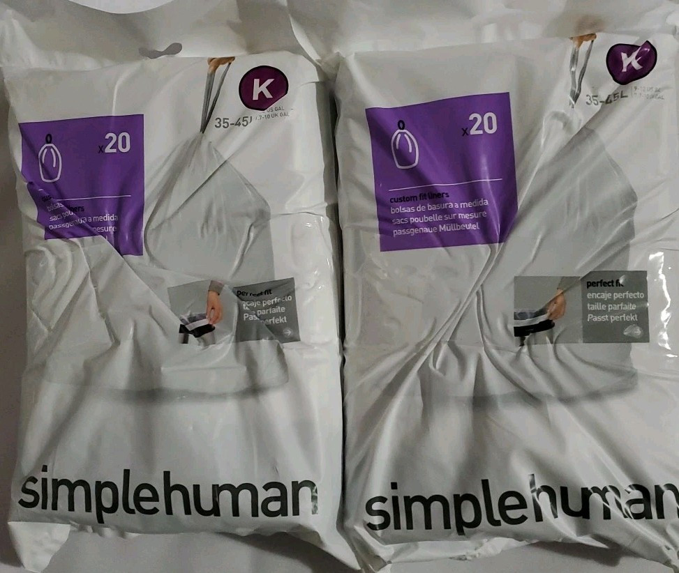 Simplehuman Code " K" Bin liners, 2 Packs = 40 Size 35-45L