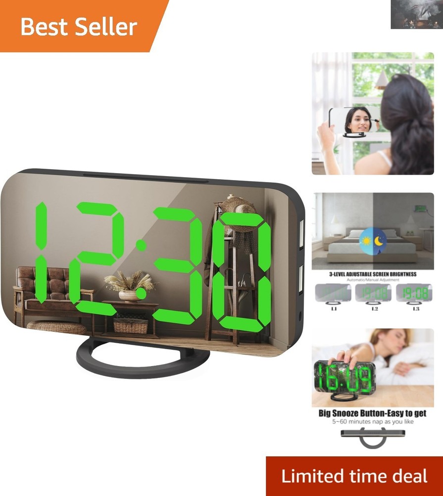 Stylish Mirrored Alarm Clock with Easy Operation & Enhanced Visibility - 6.7”