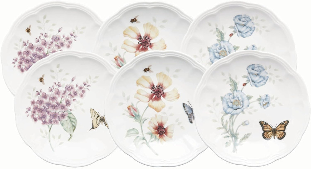 Dinnerware Set, Butterfly Meadow 6-Piece Tidbit Plate Set, Service for 6, Durabl