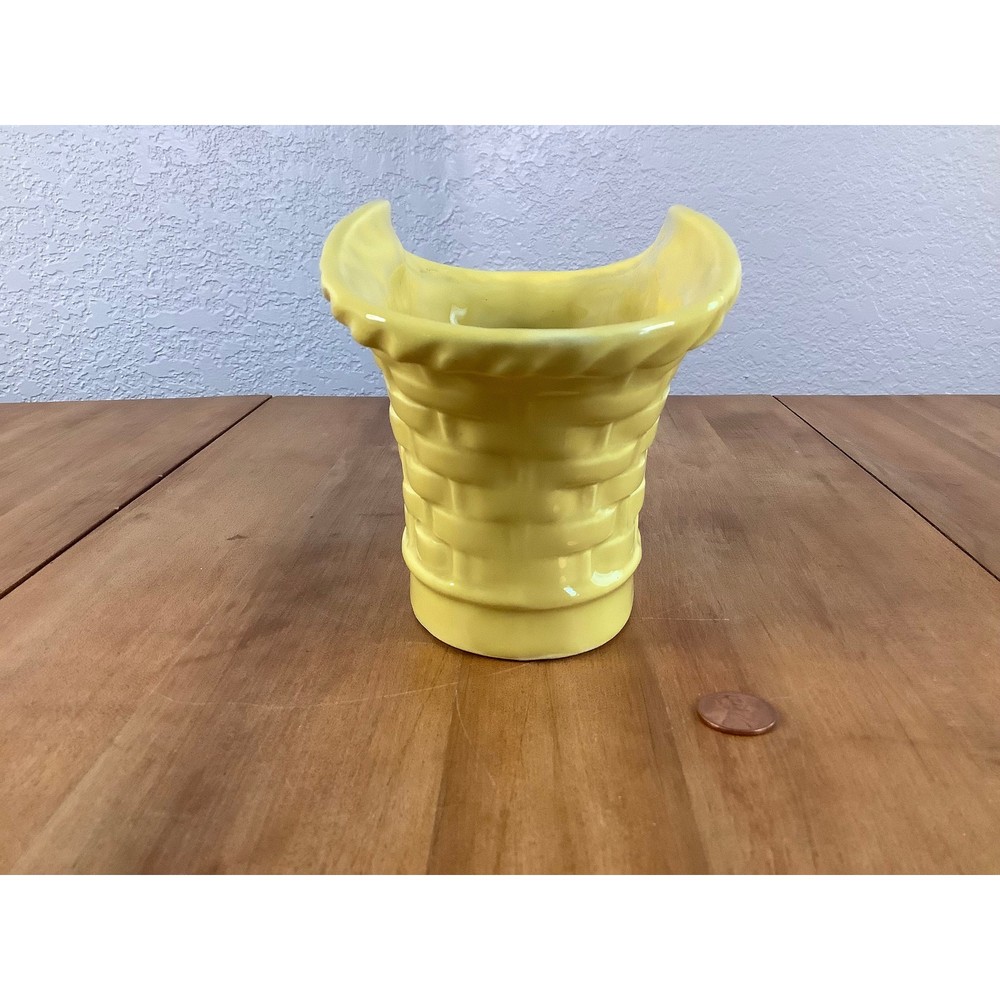 Vintage Yellow Basket Ceramic Planter
