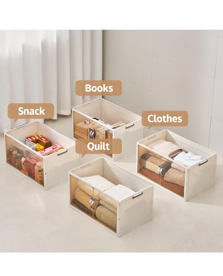 3 Pack - Collapsible Storage Cabinet - Foldable Storage Bins with Doors - 96 QT