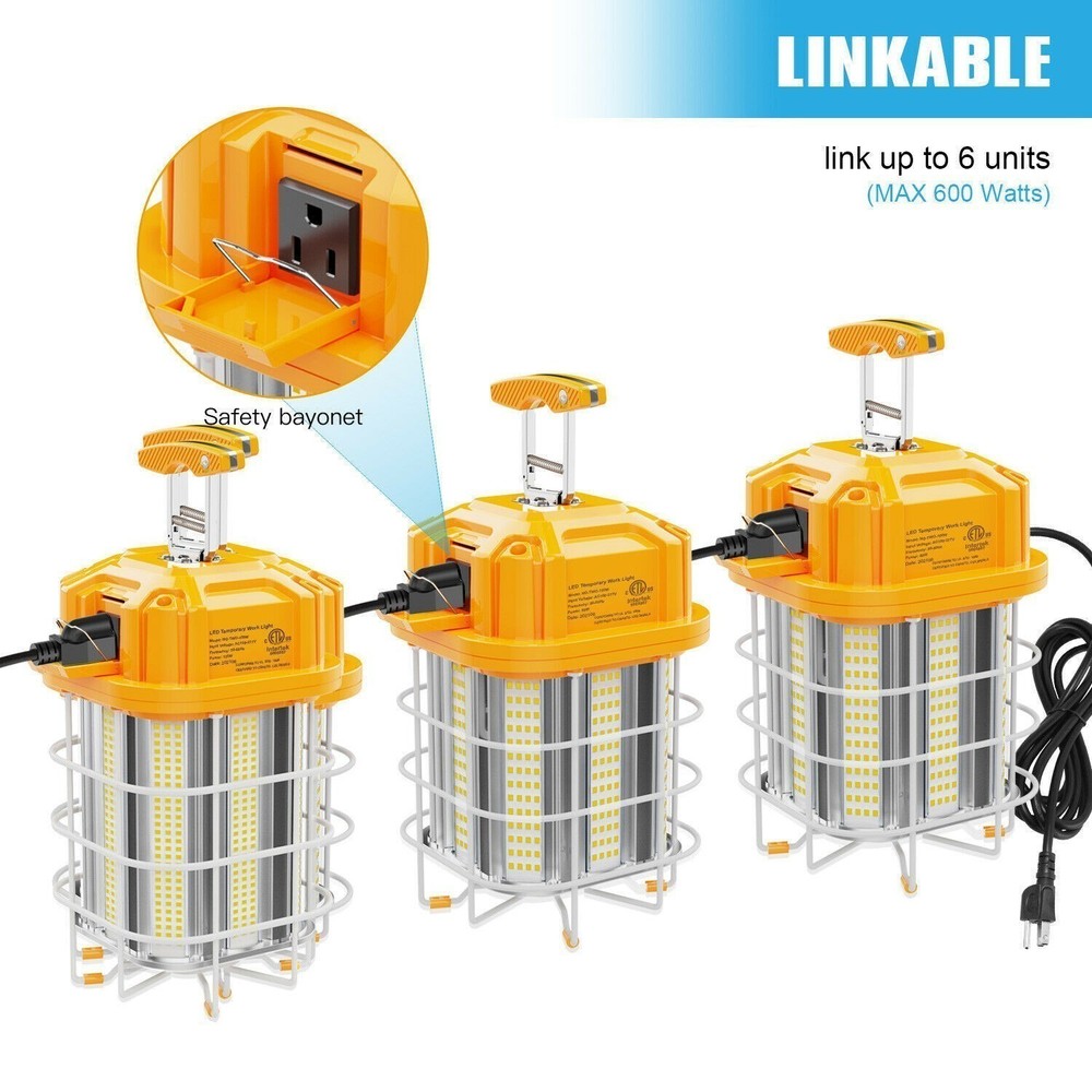 LED Temporary Work Light Linkable 100W 15000Lm Portable Work Lights 10FT Cable