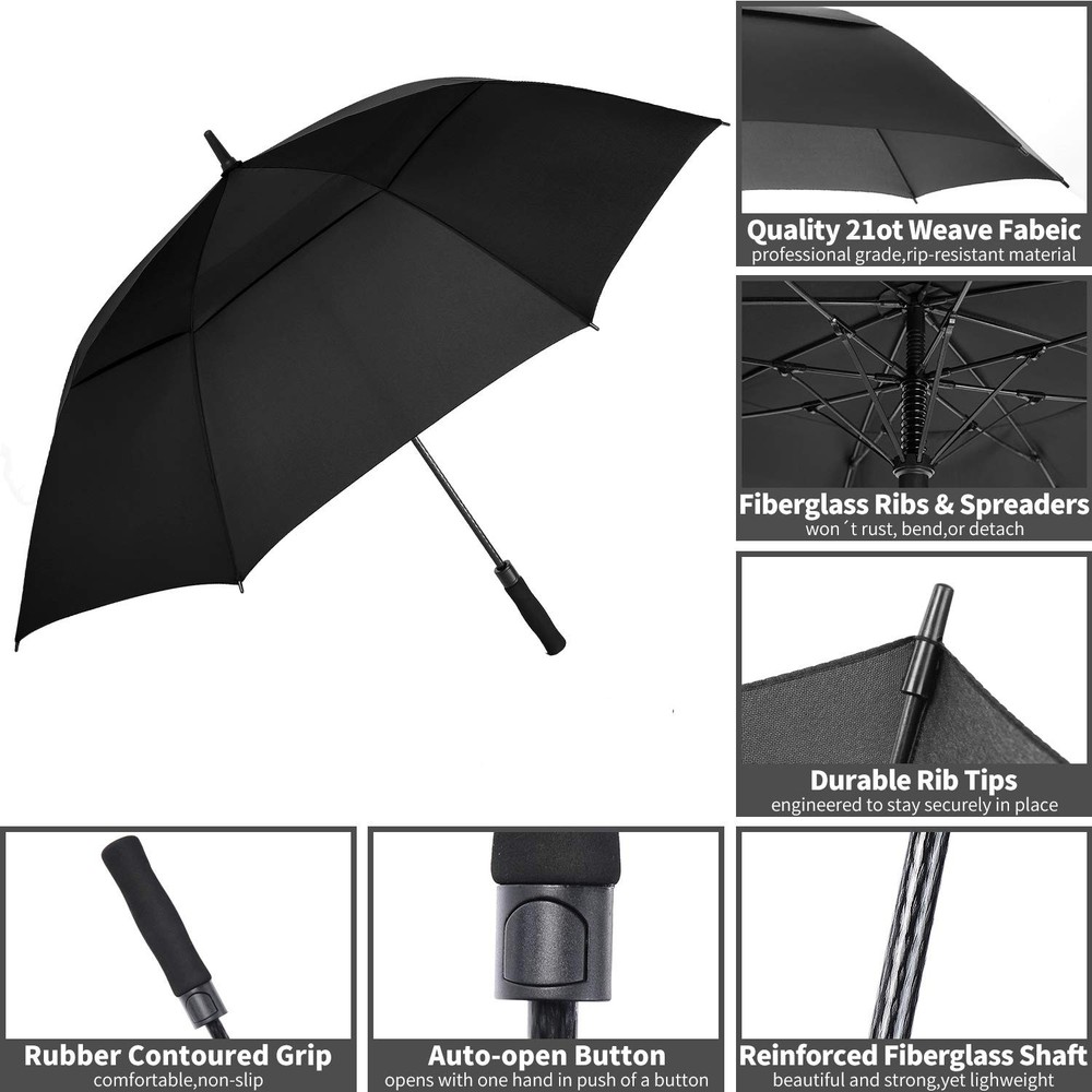 MRTLLOA Automatic Open Golf Umbrella, Extra-Large Oversized 54 inch, Black