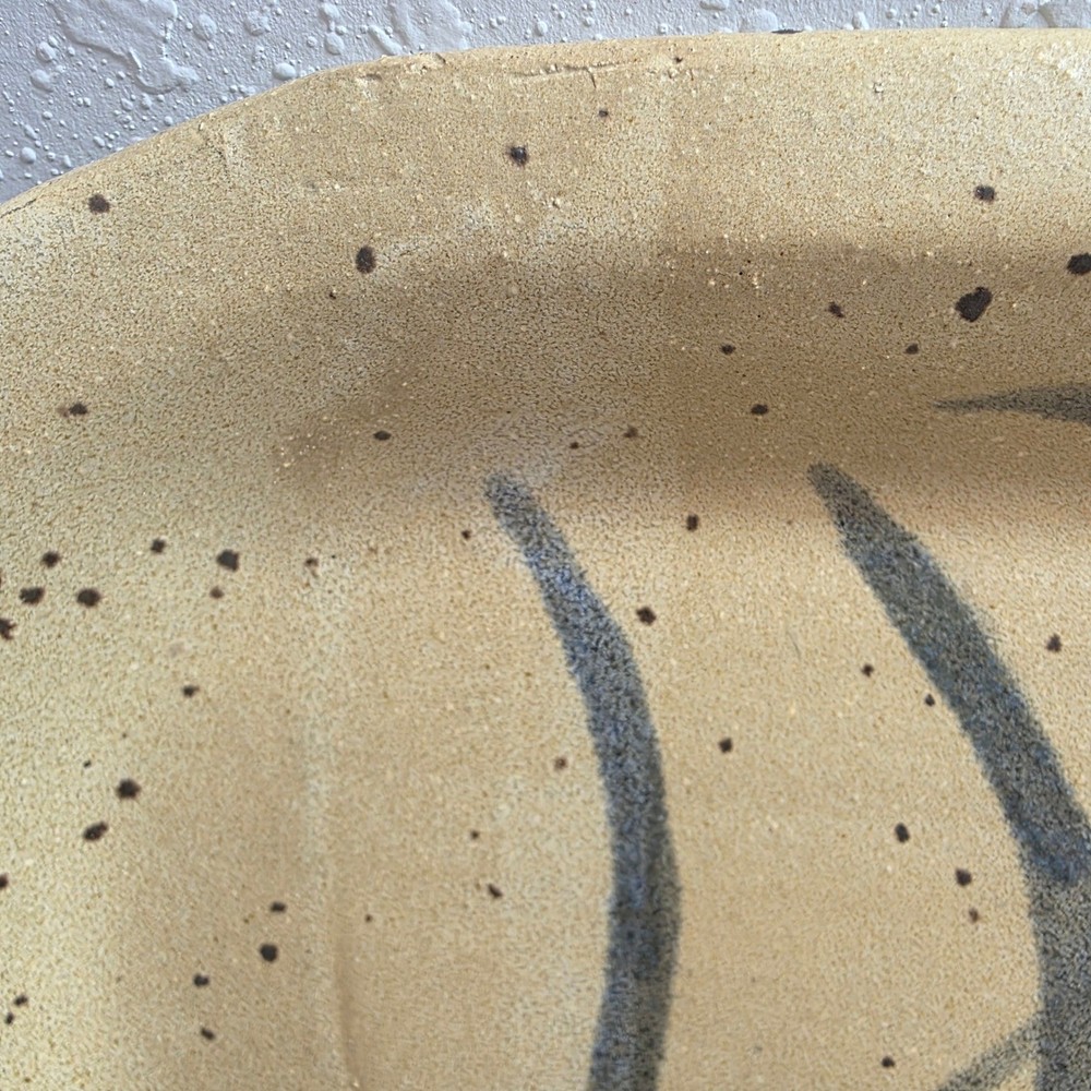 Vintage Signed Studio Pottery Speckled Stoneware Serving Tray Botanical Pattern