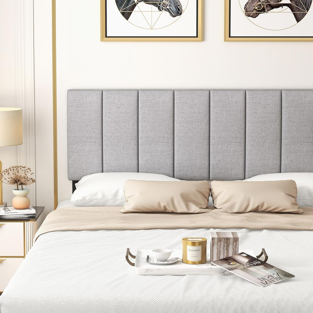 Linen Upholstered Headboard, Adjustable Width Button Tufted Headboard Only with