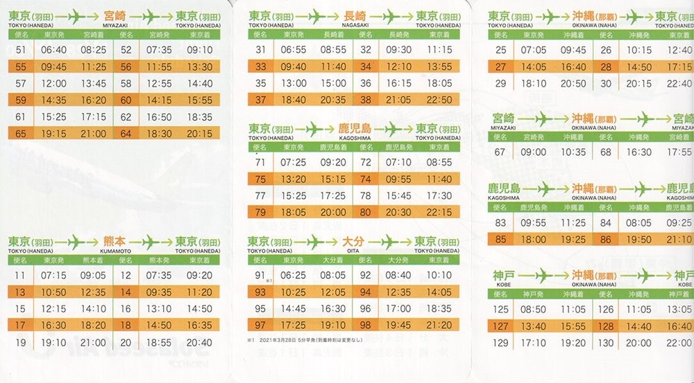 Solaseed Air timetable 2021/03/28