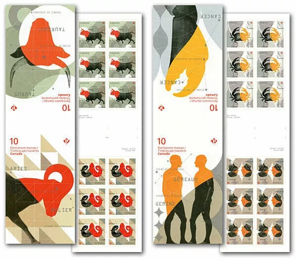 NEVER FOLDED SEALED PACK 2 GUTTER Booklets - ZODIAC - Scott #2450b and #2452b