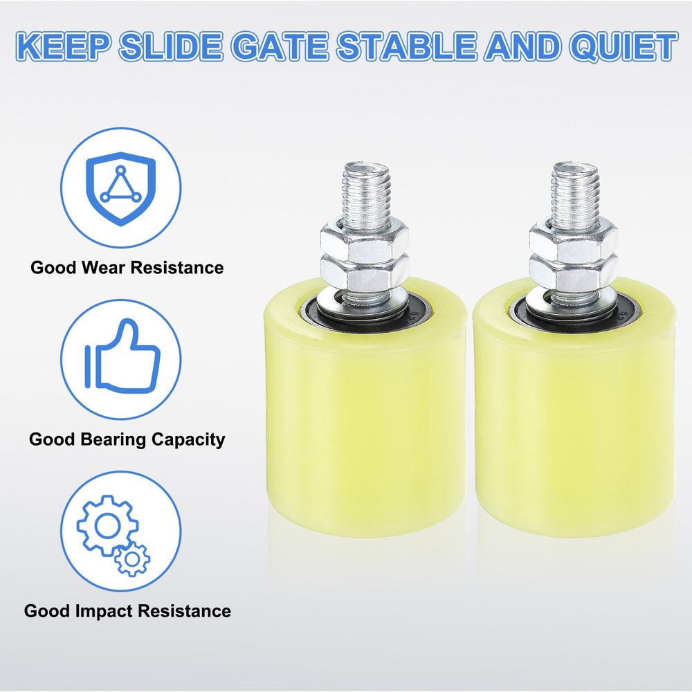 2Pcs Slide Gate Guide Roller 2" Nylon Sliding Gate Support Assembly, Yellow