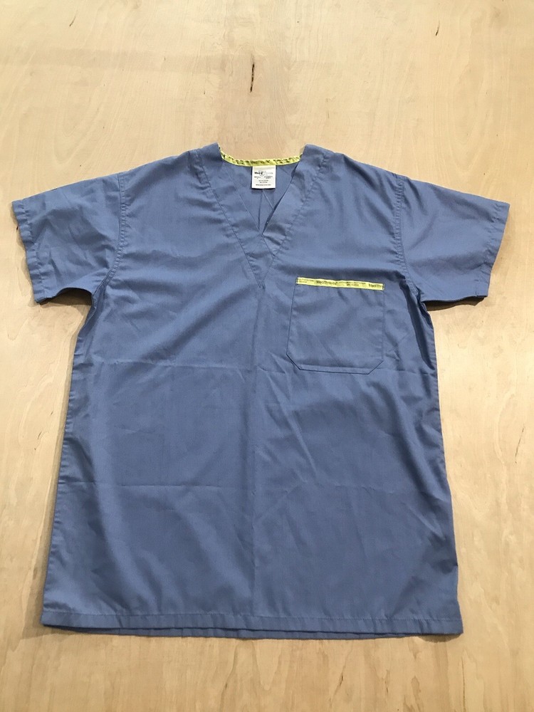 Medi Threads V-Neck Scrub Antimicrobial Top Size Small Blue