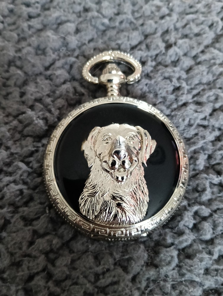 Modern Quartz Pocket Watch Labrador design lid ( needs battery)