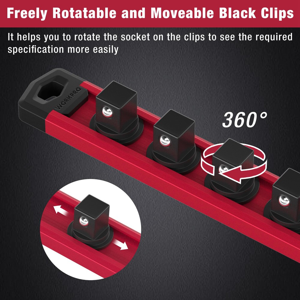 WORKPRO Magnetic Socket Organizer Set 3-PACKS 1/4" 3/8" 1/2" Drive Socket Holder