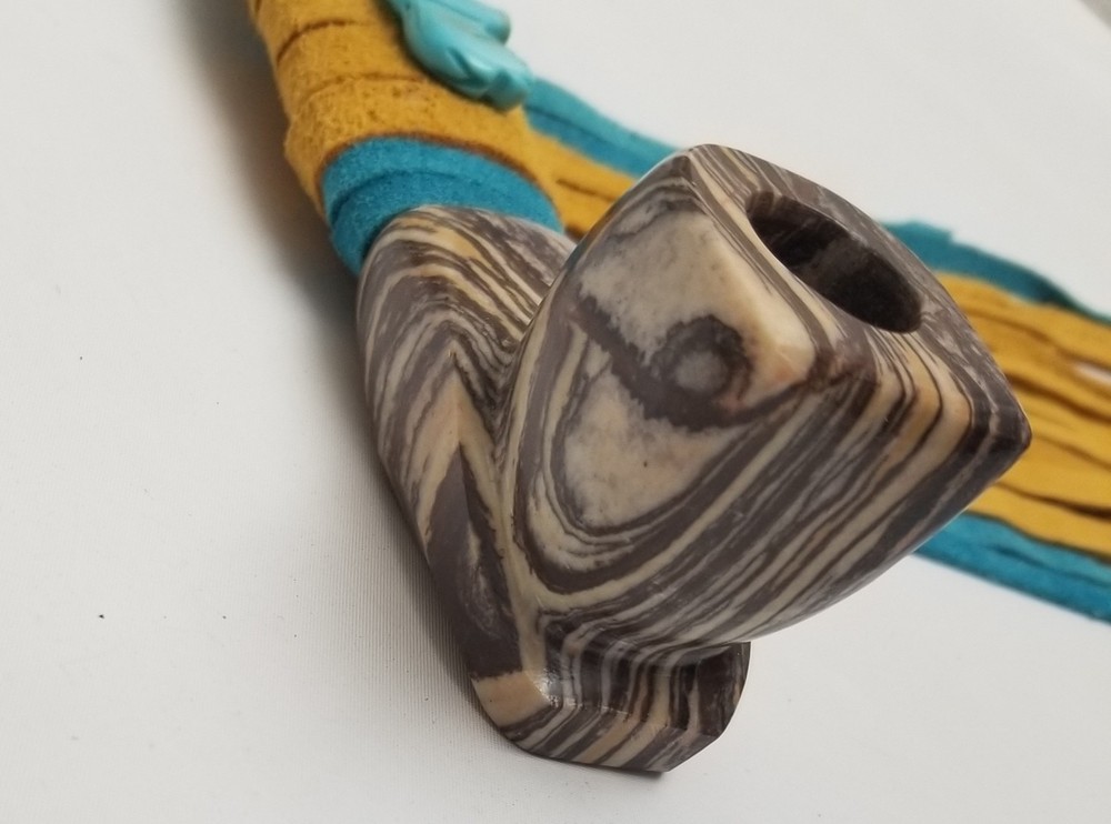 18" Marbled Soapstone Peace Pipe, Apache Bear Spirit Peacepipe