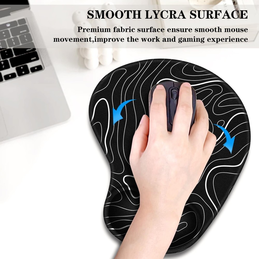 WAVEYU Ergonomic Mouse Pad with Wrist Support, Cute Topographic Line Pattern ...