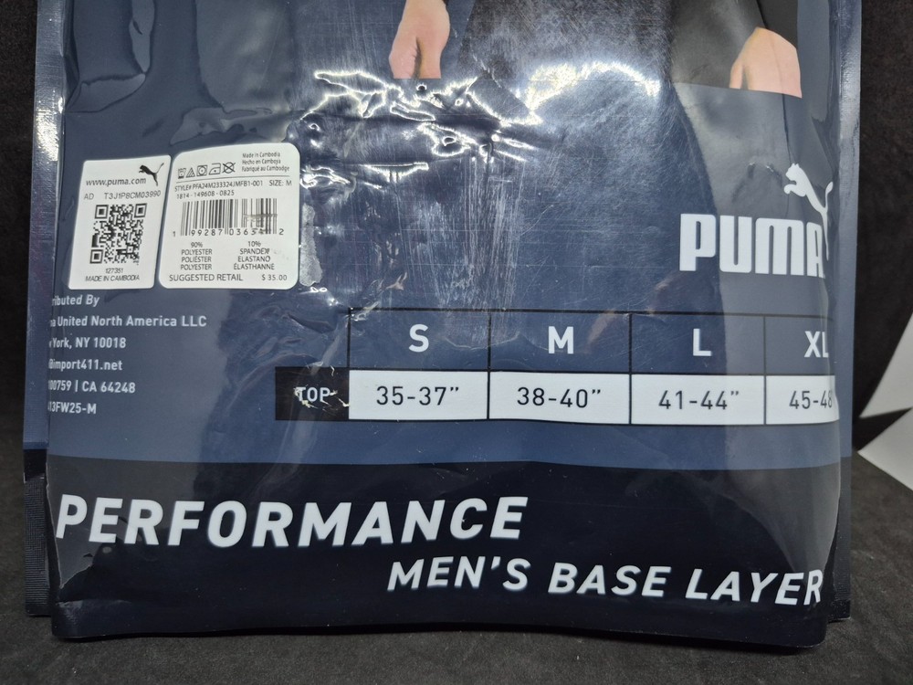 Puma Mens Base Layer Performance LS Warmth All Day Crew Top SZ Medium 38-40