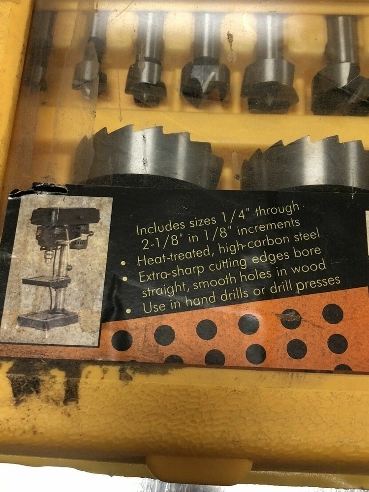 16-PC DRILL BIT SET - woodworking bits flat bottom hole drills tools In Case