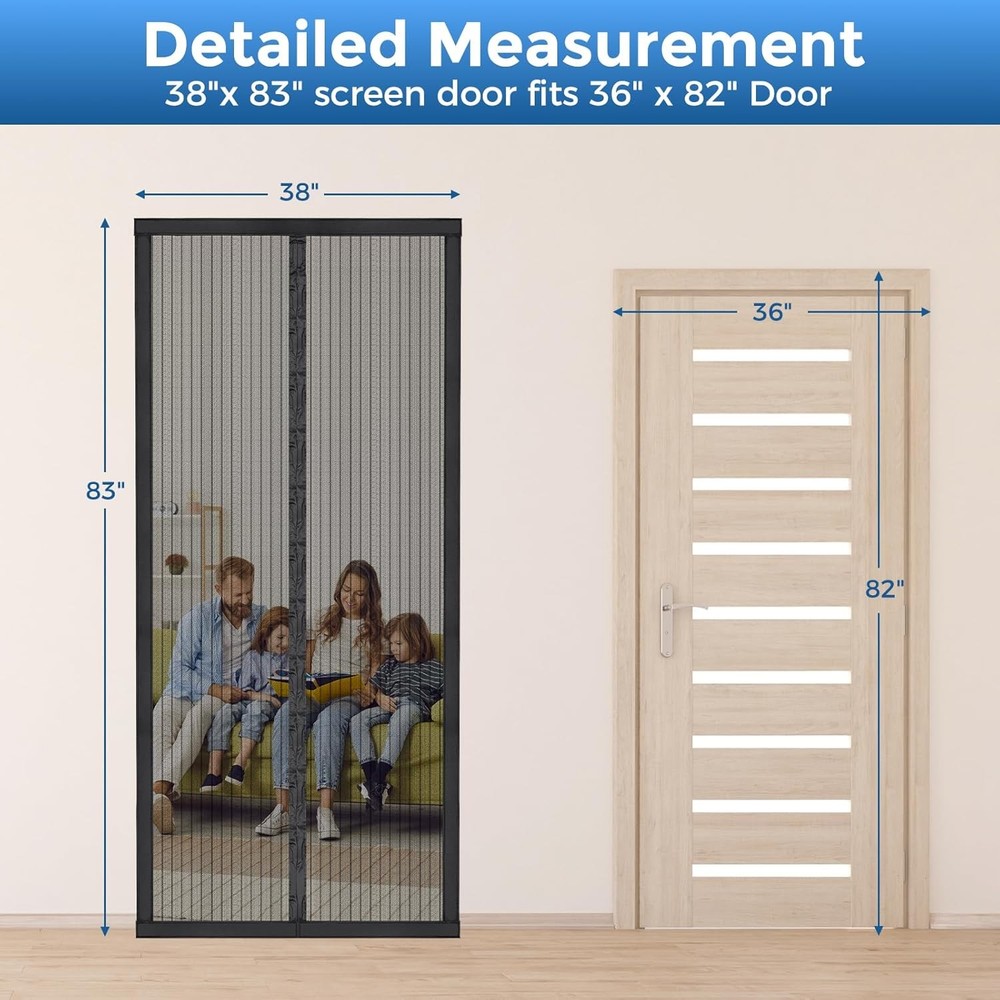 Magnetic Screen Door for 36"x82" Openings - Easy Install Polyester Mesh