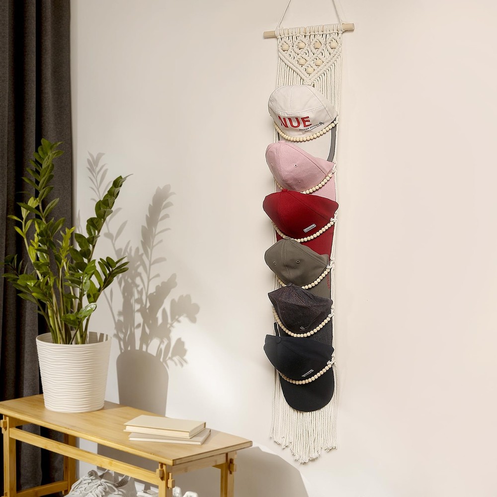 Cap Hanger-1 Pack-Boho Macrame Cap Holder Wall Hat Organizer for Baseball Cap...