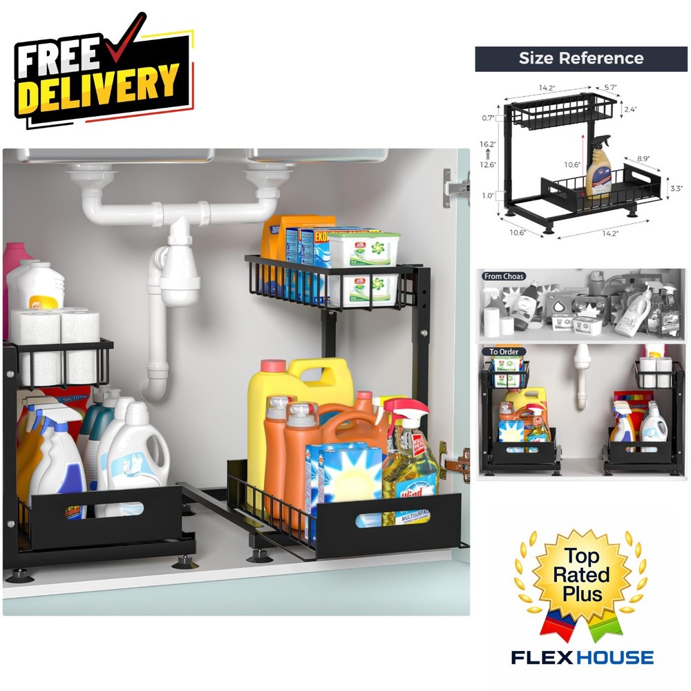 Heavy-Duty 2-Pack Under Sink Pull Out Organizer, Rust & Mildew Resistant Metal