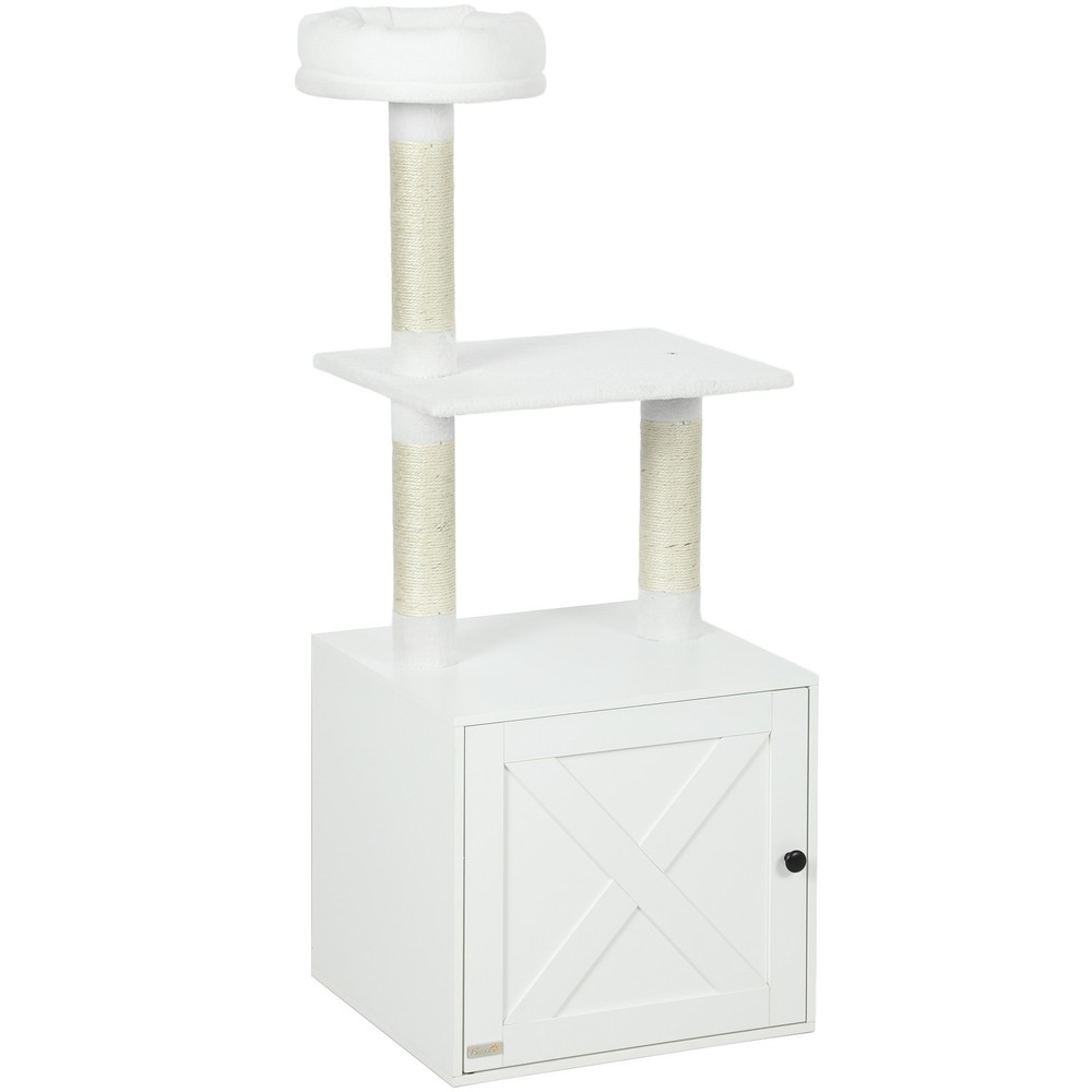 Cat Tree with Litter Box Enclosure, Scratching Posts, Bed, Climbing Platforms