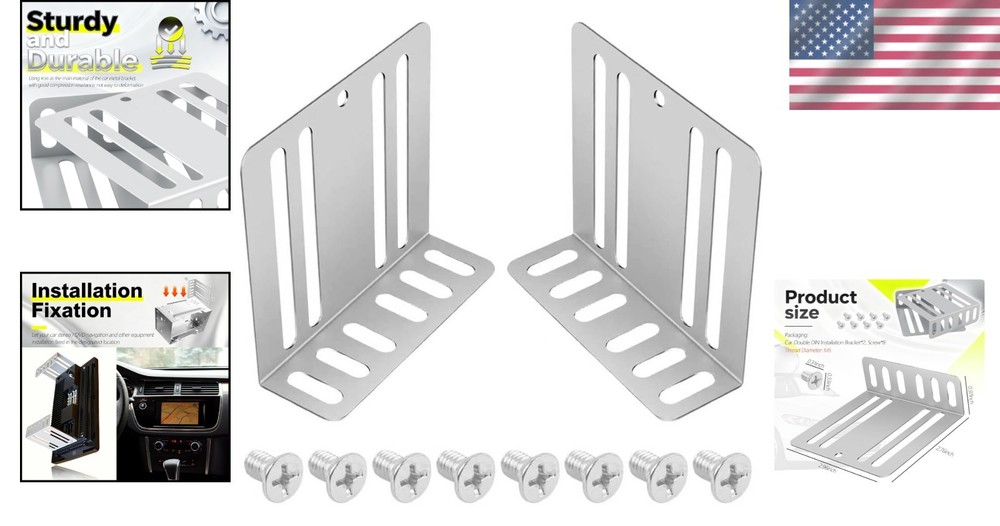 2PCS Car Double DIN Install Kit – Adjustable Brackets with 8 Screws for Security