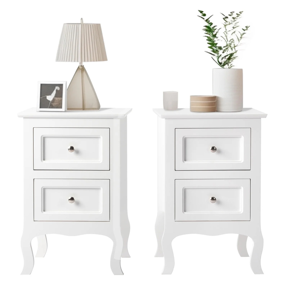 Set of 2 Nightstand, Side Table Night Table,White