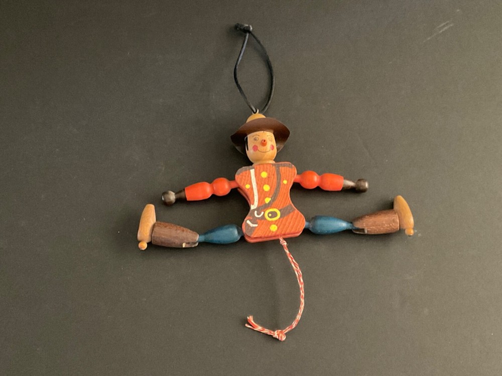 Vintage Wooden Jumping Jack "Mountie" Pull String Toy Austria