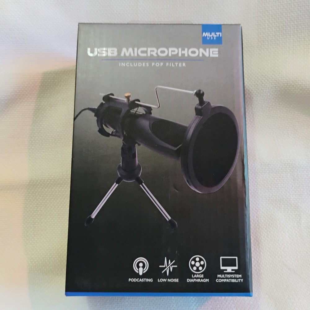 Portable USB Microphone with Pop Filter & Stand | Multi-System Compatible | NIB