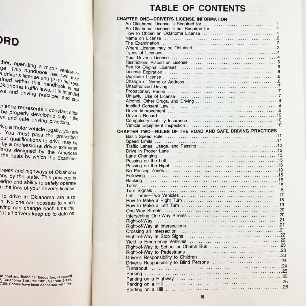 Vintage 1989 Oklahoma DPS Driver’s Manual Study Guide