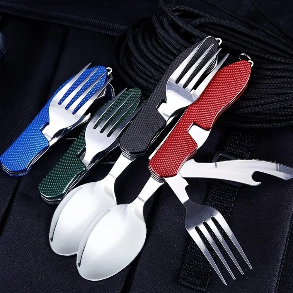 Foldable Camping Utensil Set - Multi-Functional Knife, Fork, Spoon Combo Picnic