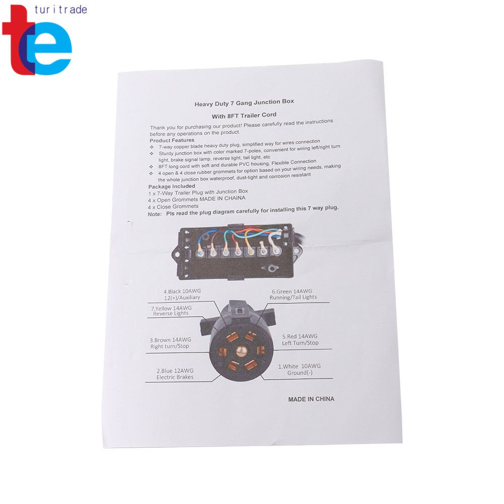 8 Ft Trailer Cord 7 Way Plug Inline Junction Box Wiring Harness Kit