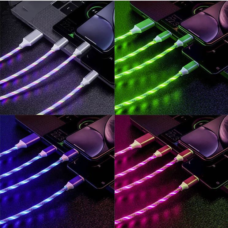 Light Up LED 3 in 1 Charging Cord Cable Multi Phone Charger Android USB iPhone