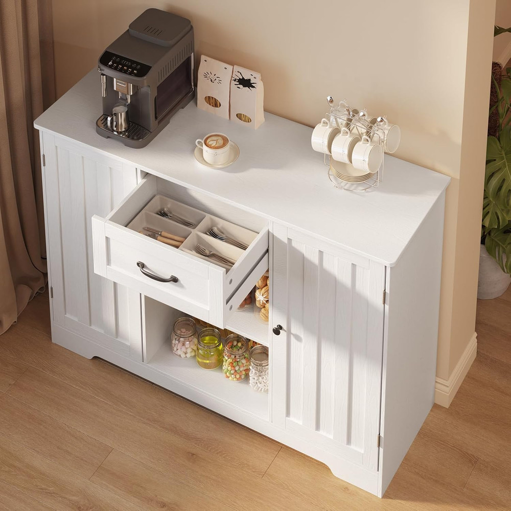 White Kitchen Sideboard Buffet Cabinet with Storage and Shelves