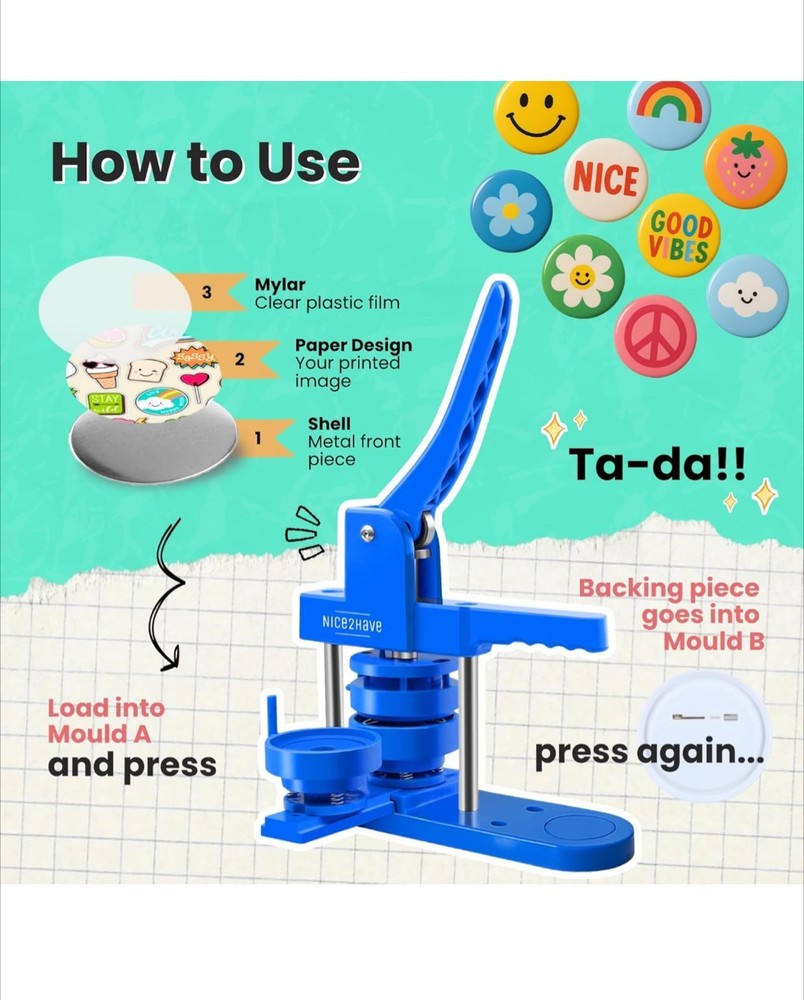 Nice2have Button Maker Machine – Multiple Size Molds– Pin Maker Machine Kit...
