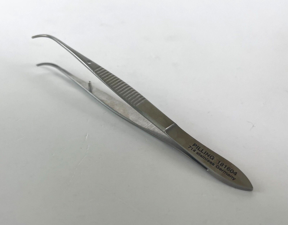 Pilling 181604 Iris Dressing Forceps,3 3/4" Full Curved 1×2 Teeth