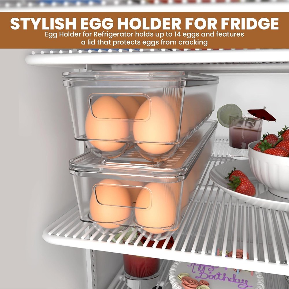 Egg Container With Lid and Handle for Refrigerator Organization- Pack of 2