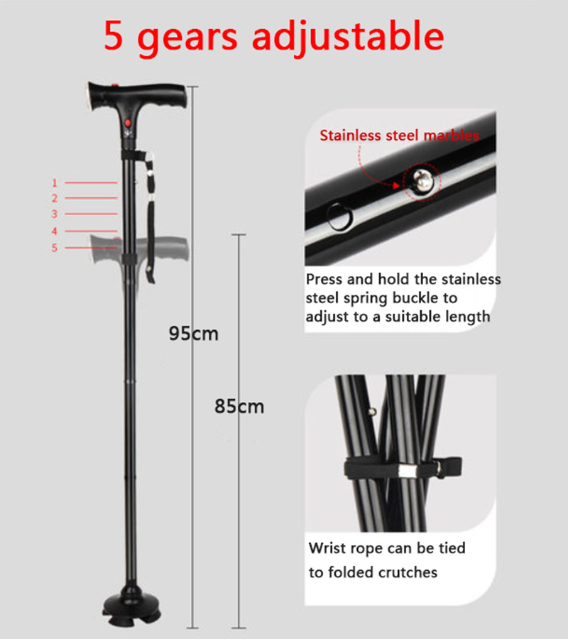 Adjustable LED Walking Stick with Alarm & Foldable Design for Enhanced Safety
