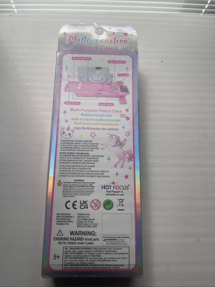 Hot Focus Multi-Function Pencil Case Unicorn Calculator Sharpener Pink NIP