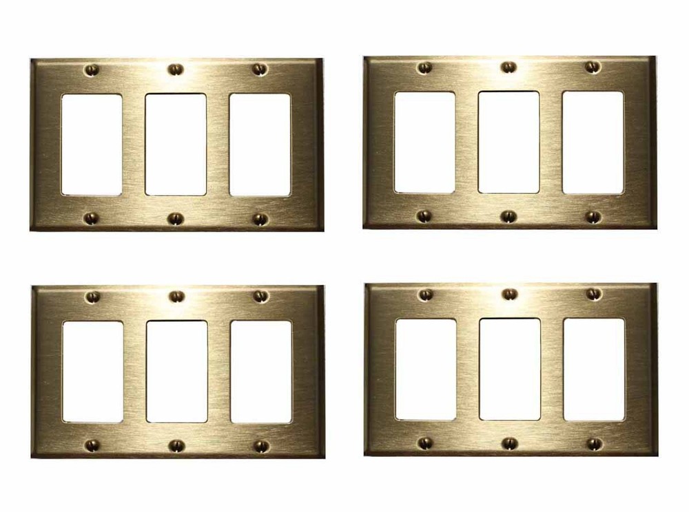 4 Switchplate Brushed Solid Brass Triple GFI | Renovator's Supply