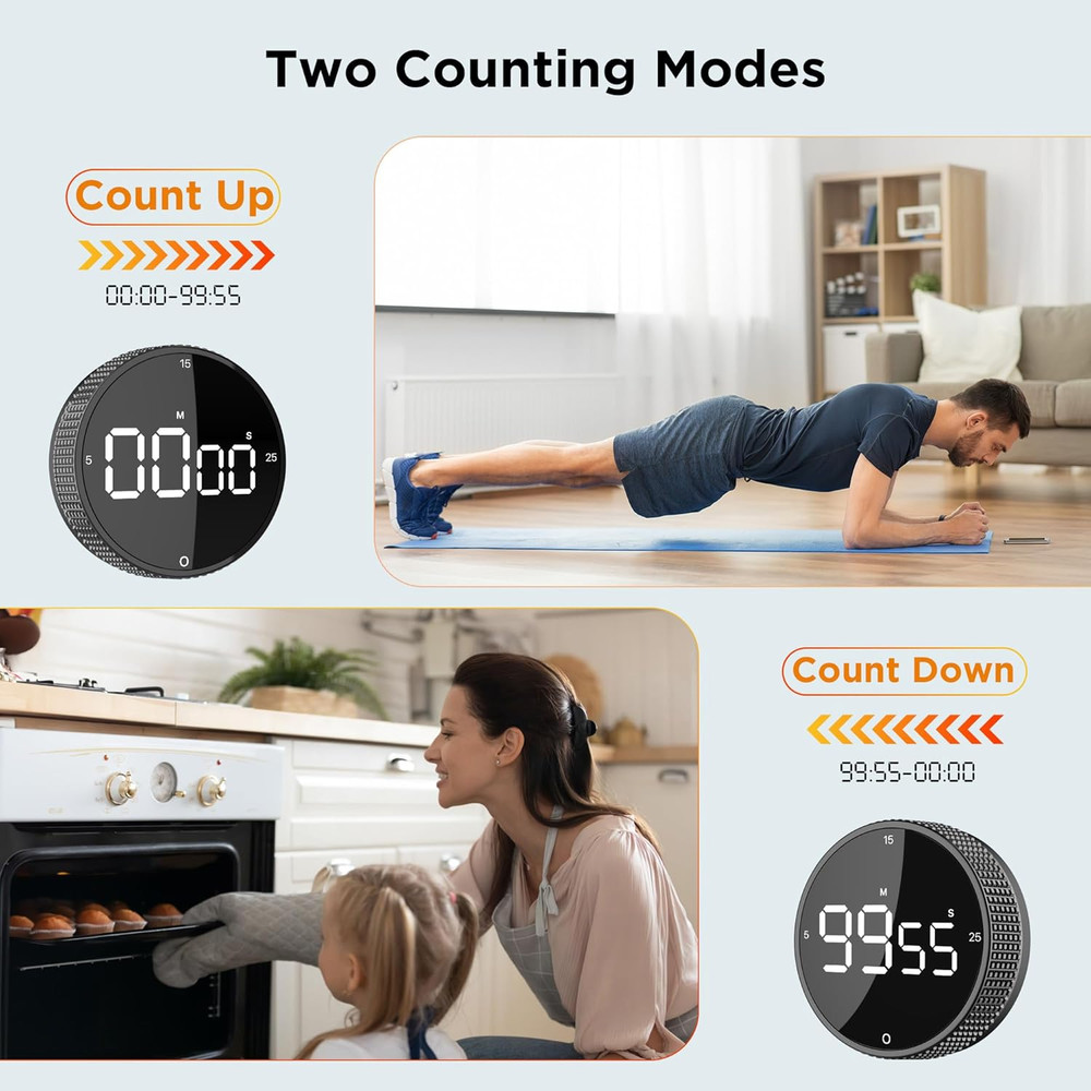 Upgrade Digital Kitchen Timer - Magnetic Countdown Countup Visual Pomodoro Timer