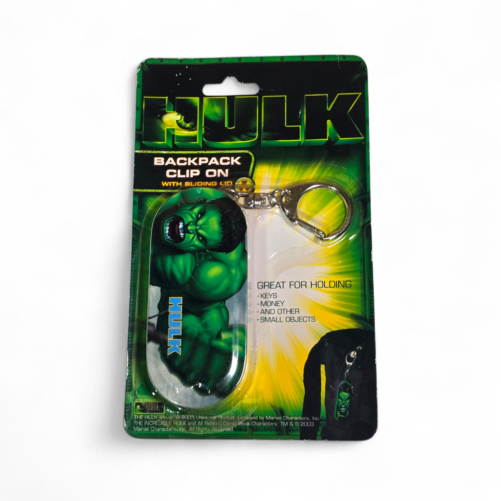 Vtg Tin Box Co Hulk Backpack Clip-On Sliding Lid 2003 Universal Studios MARVEL