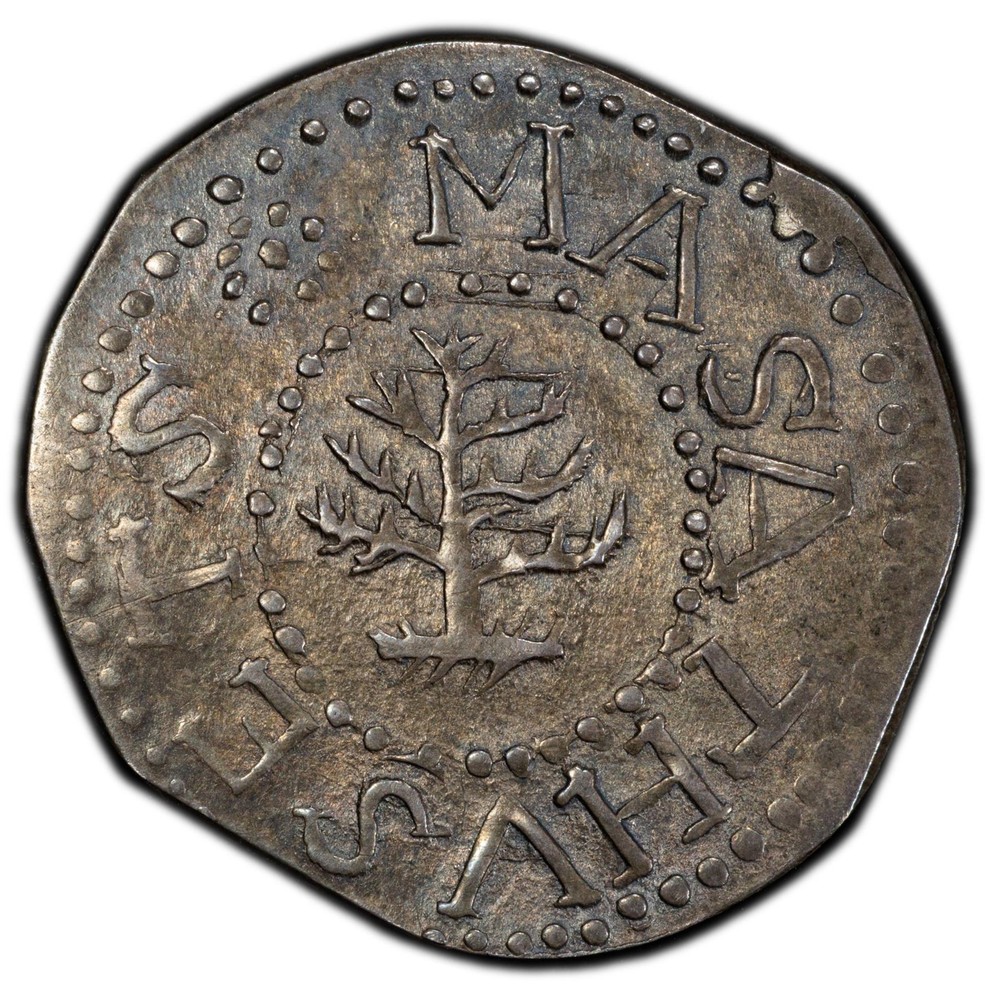 1652 PINE TREE THREEPENCE PCGS MS 61