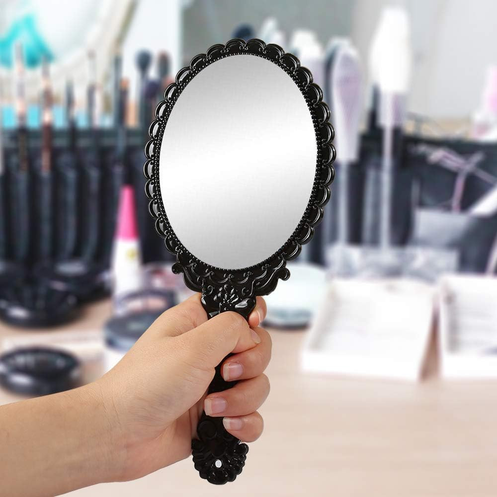 Vintage Handheld Mirror Small Hand Held Mirror with Handle Vanity Black